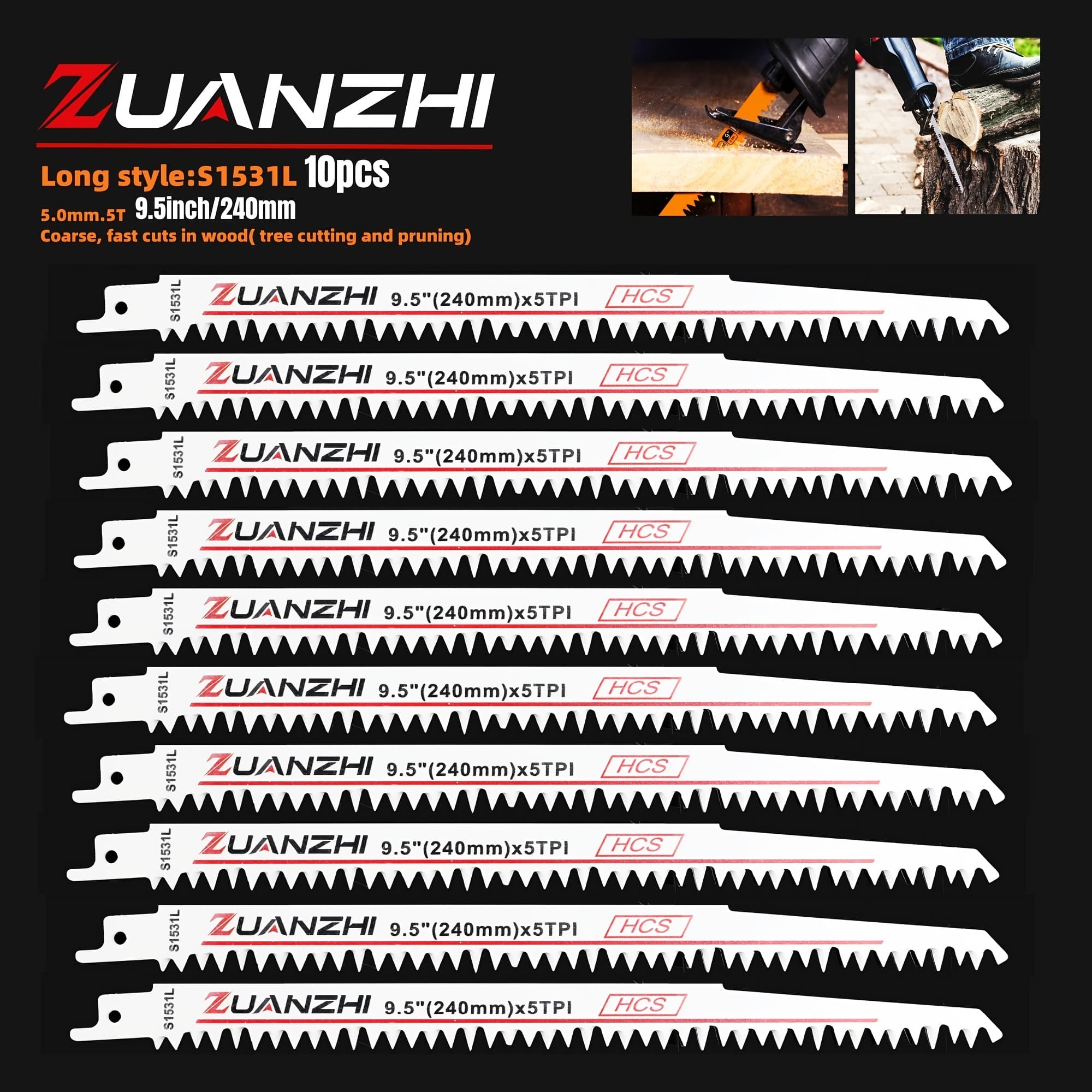 TEMU 10pcs/20pcs Reciprocating Saw Blades, S1531l Reciprocating Saw Blade, 10inch For Wood Bar Cutting Saw Blade, Garden Branch Cutting Trimming Tool