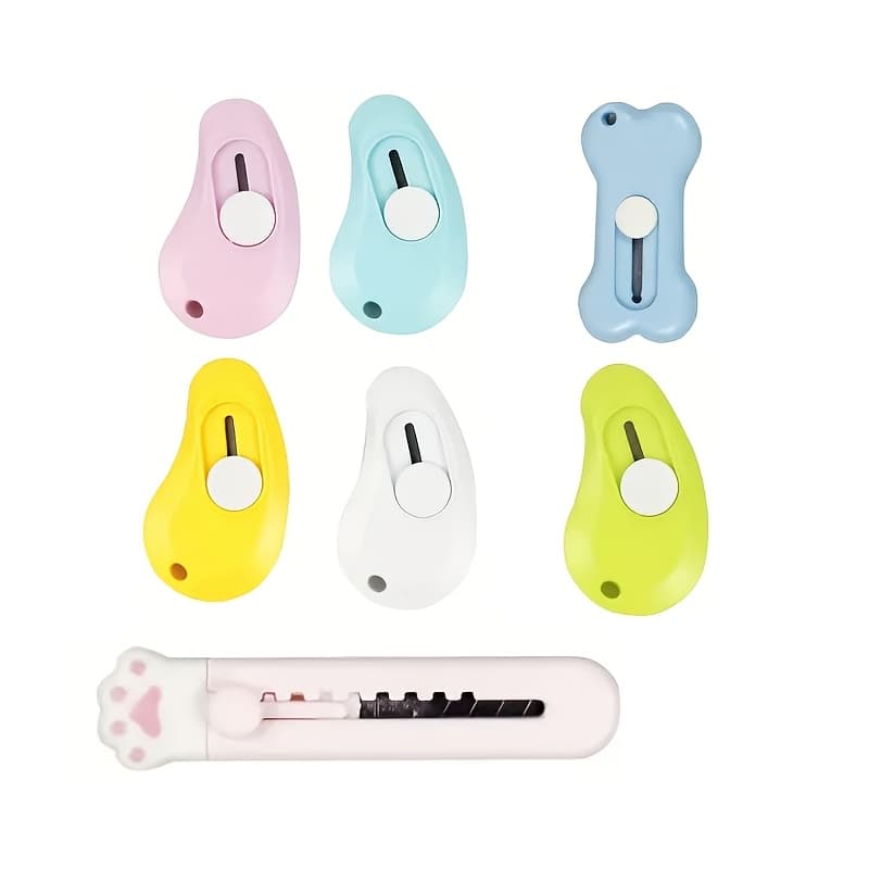 TEMU 7pcs Mini Retractable Utility Knife, Cutters, Plastic Letter Opener, Slide Open With Keychain Hole For Box, Letter, Envelope And Daily Use