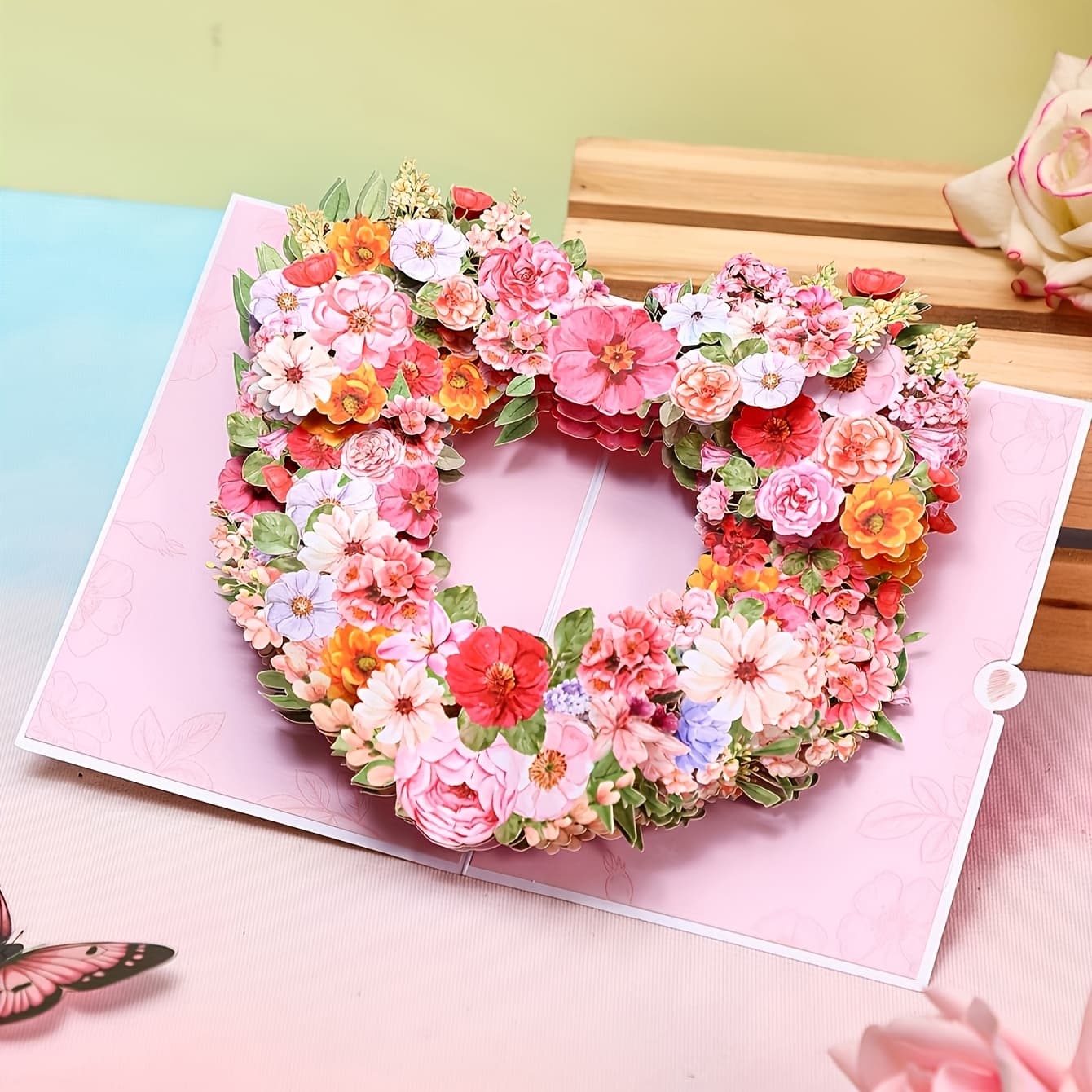 TEMU 1pc Light Pink 3d Pop-up Heart-shaped Card, Happy Birthday Retirement Thank You Sympathy Greeting Card With Envelope And Note Card