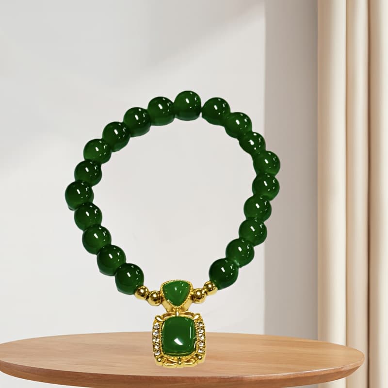 TEMU Elegant Green Jade Beaded Bracelet With Imitation Jade Pendant, A Versatile Fashion Accessory For Women, Suitable For Daily Wear And Special Occasions, And For Festivals