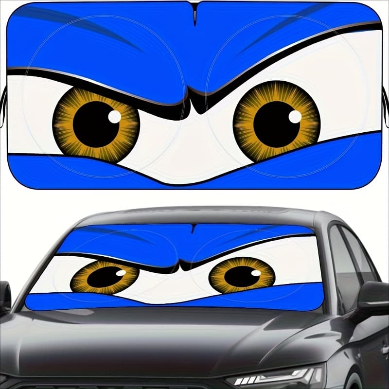 TEMU Foldable Car Windshield Sun Shade With Hilarious Eyes Visor | Wear-resistant Black Tape Included