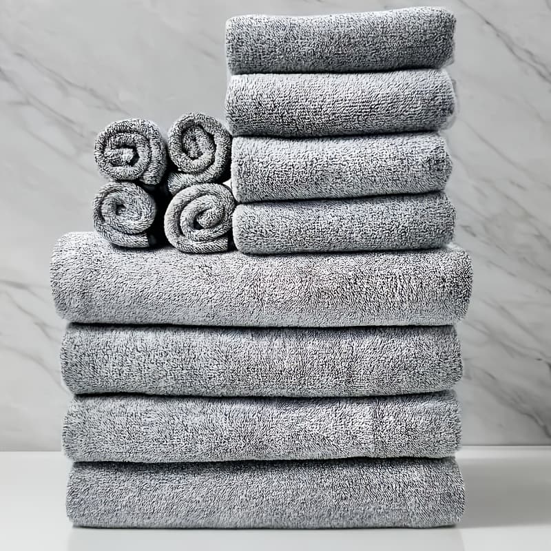 TEMU 12pcs Set Of Solid Color Towels, 4 Bath Towels&4 Bath Towels&4 Square Towels, Household Microfiber Towels, Soft Towel Set, Absorbent Bathroom Towels, Bathroom Supplies, Bathroom Accessories