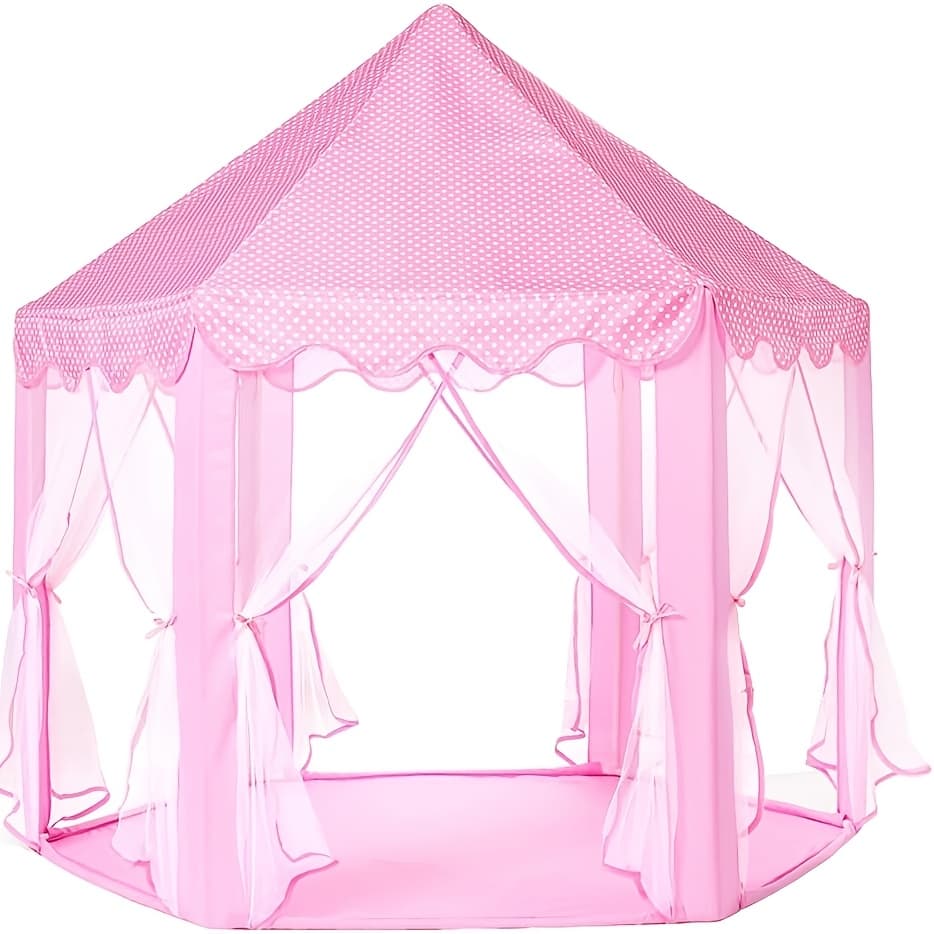 TEMU 1pc Children's Indoor Chiffon Hexagonal Tent Baby Decoration Princess Game Castle Tent Toy House Pink