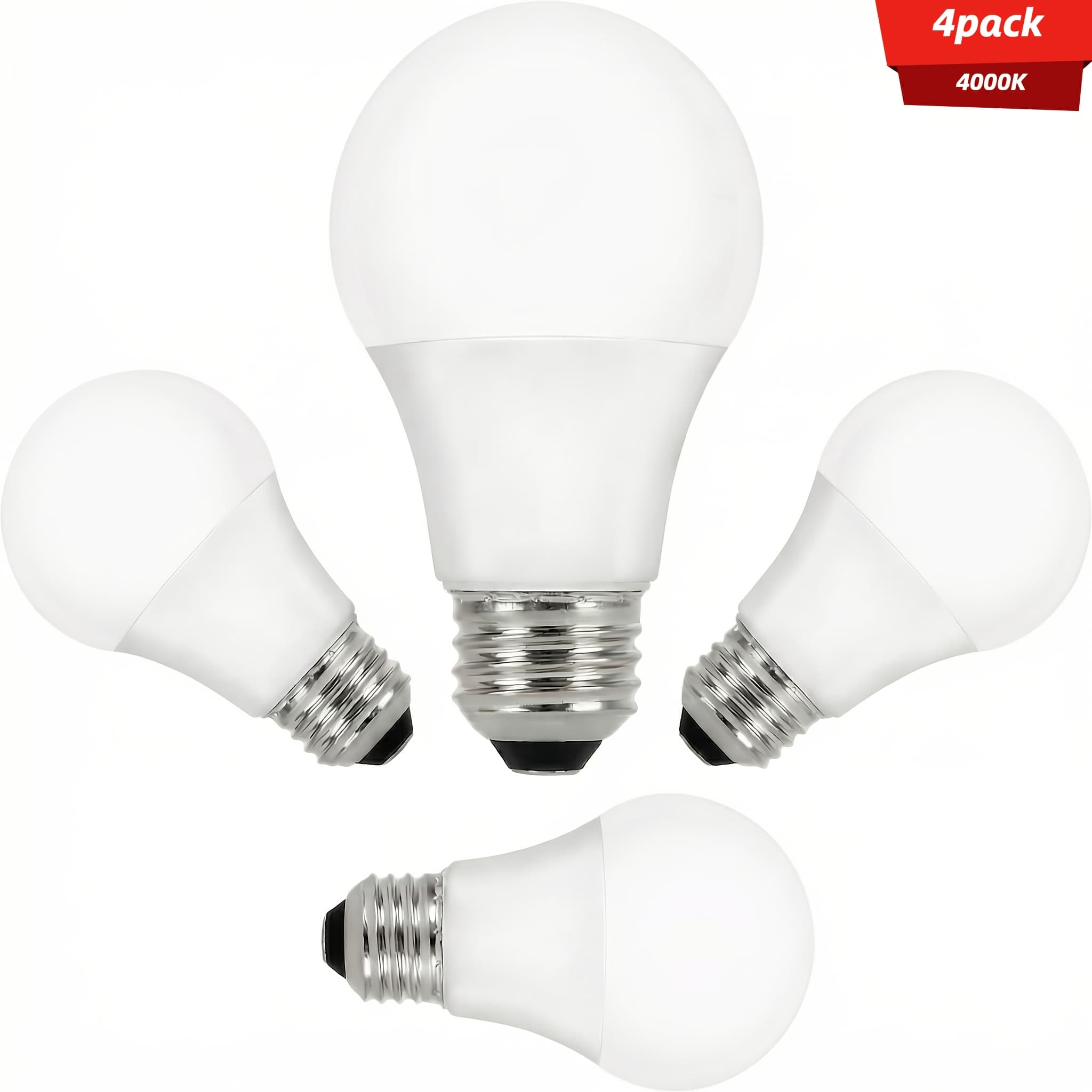 TEMU 4/6pack A19 Led Light Bulbs 60 Watt Equivalent, E26 Standard Base Led Bulbs, 4000k Cool White Lightbulbs, 9w Energy Saving Neutral White For Home, 800 , 85+ Cri, 120v, Non-dimmable