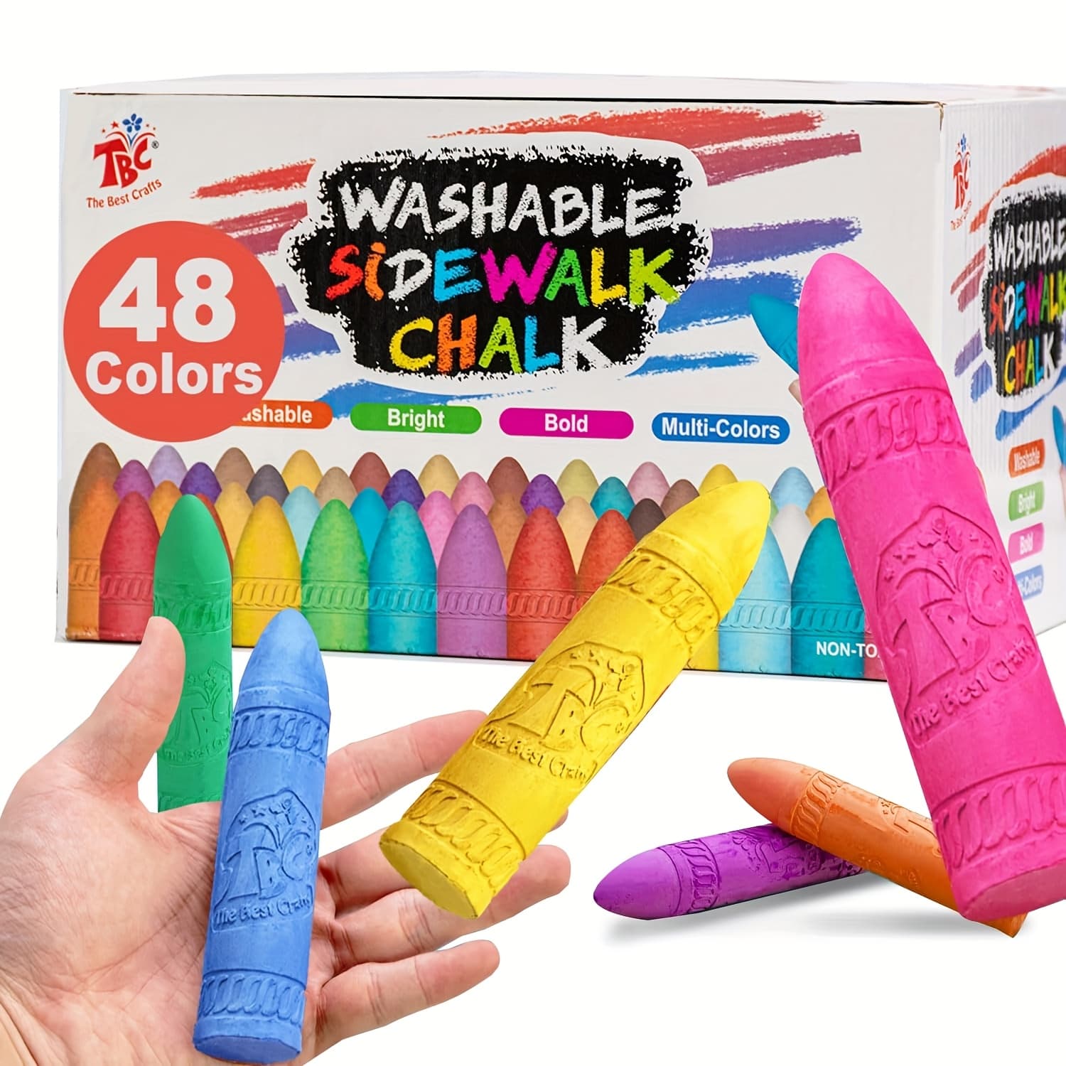 TEMU 48pcs Tbc The Best Crafts - Non-toxic Washable Chunky Giant Chalk Sticks, 48-/ Jumbo Chalk For, Water-soluble Formula, Blackboard, Sidewalk, , Party Favors & Art Supplies