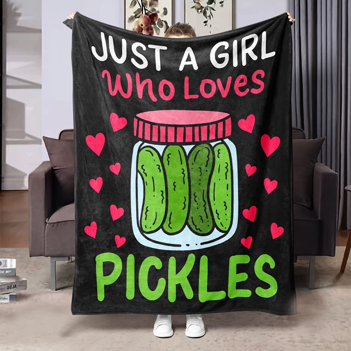 TEMU A Modern Flannel Blanket With A Pickle Pattern - Soft, Comfortable And Lightweight Bed Blankets, Sofa Blankets, Camping Blankets, Travel Blankets | 100% Polyester, Knitted, Gift- - 1pc