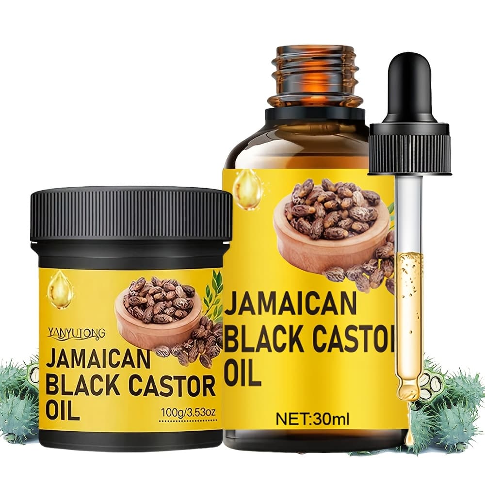 TEMU 1.06 Oz + Black Castor Oil Hair Cream 3.53 Oz - Pure Cold Pressed, Moisturizing And Nourishing Hair And Scalp For Stronger, Hair, Suitable For All Hair Types, Castor Oil Set