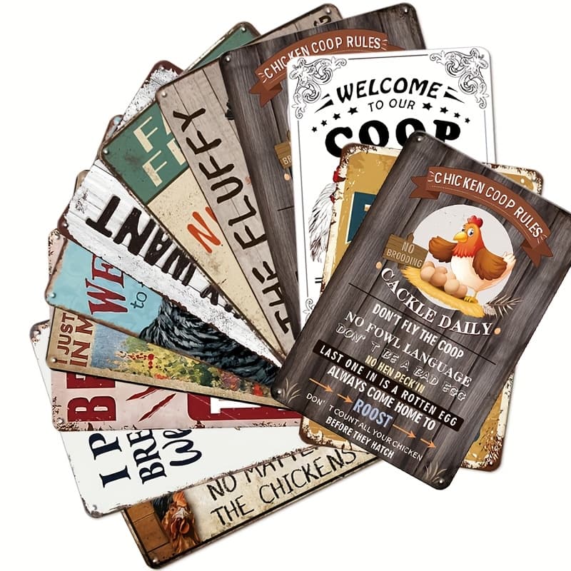 TEMU 12pcs Funny Chicken Decor Vintage Metal Tin Sign Chicken Coop Accessories, Funny Chicken Signs, 8x12 Inch Chicken Decor For Home, Farm, Kitchen Gate Fence Yard