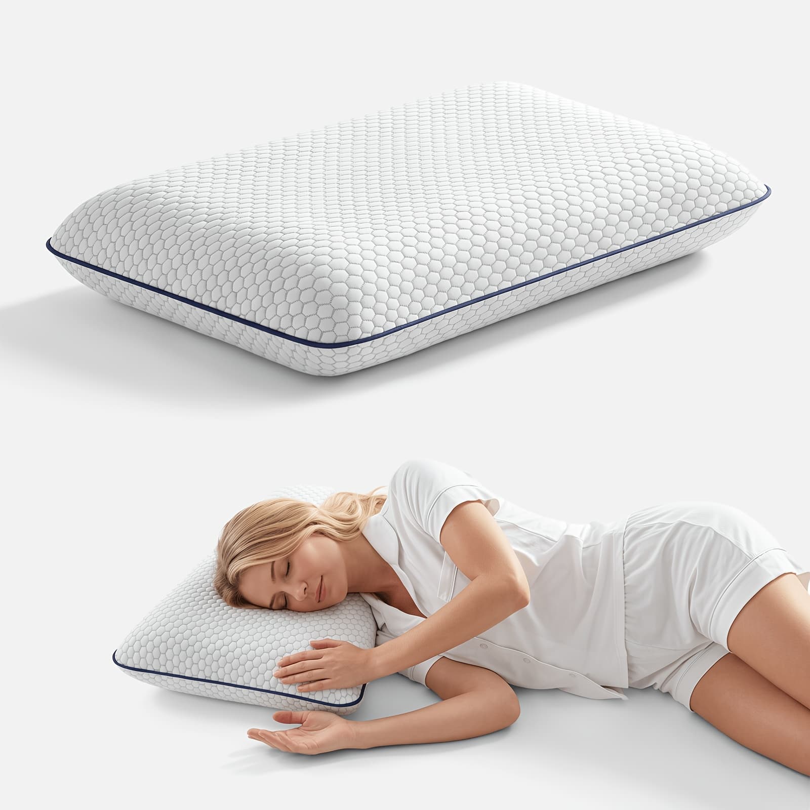 TEMU 1pc Pillows For Side, Back And Stomach Sleepers, Bed Pillow With Washable Cover And Breathable Mesh, Bed Pillow For Sleeping (standard Size)