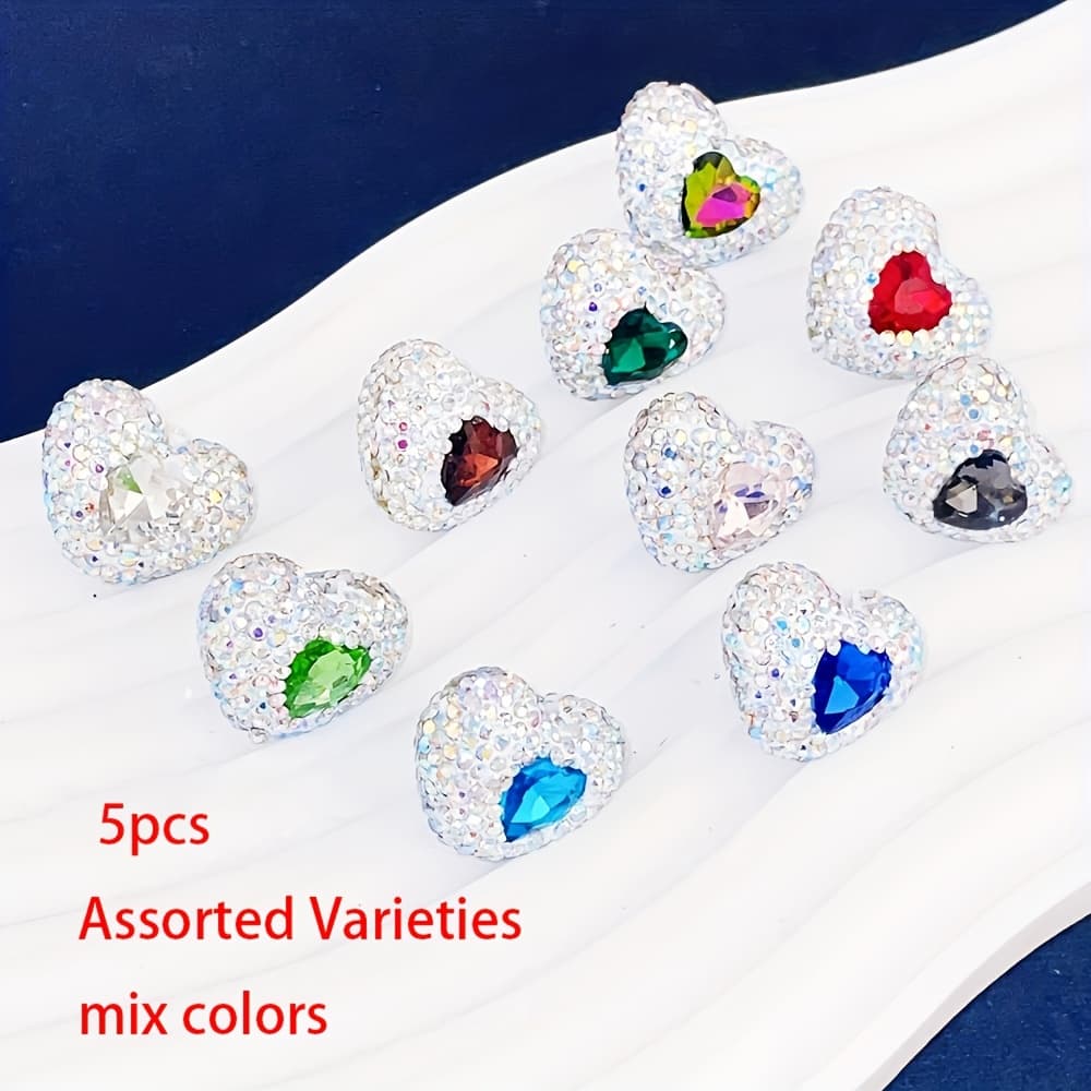TEMU 5pcs Heart Shaped Beads For Beadable Pens Heart Spacer Beads For Jewelry Keychain Making, The Holes Of The Product Are Relatively Small, & Bead Assortments, Colors Sent