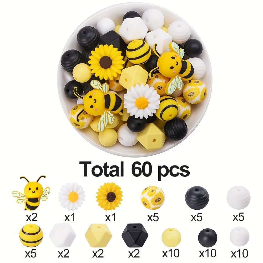 TEMU 20/60pcs Vibrant Printed Silicone Beads For Jewelry Making, Necklaces, Bracelets, Bead Pens, Party And Festival Decorations - Colorful, Durable And Versatile Craft Supplies