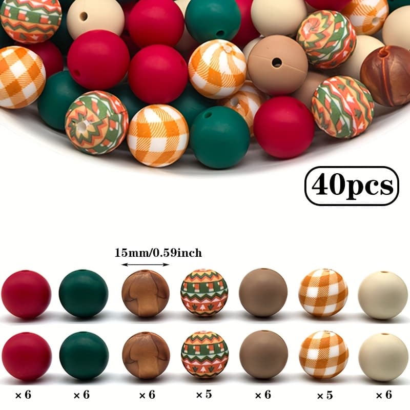 TEMU 40pcs Silicone Beads, Christmas , Mixed Loose Spacer Beads, Suitable For Handmade Making, Keychains, And Party Decoration Gifts