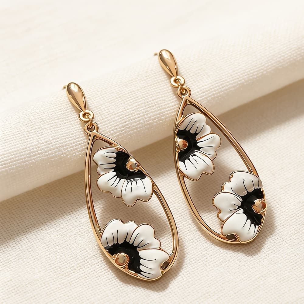 TEMU Enamel Flower Drop Earrings, Dangle Earrings For Women, Wedding Party Jewelry