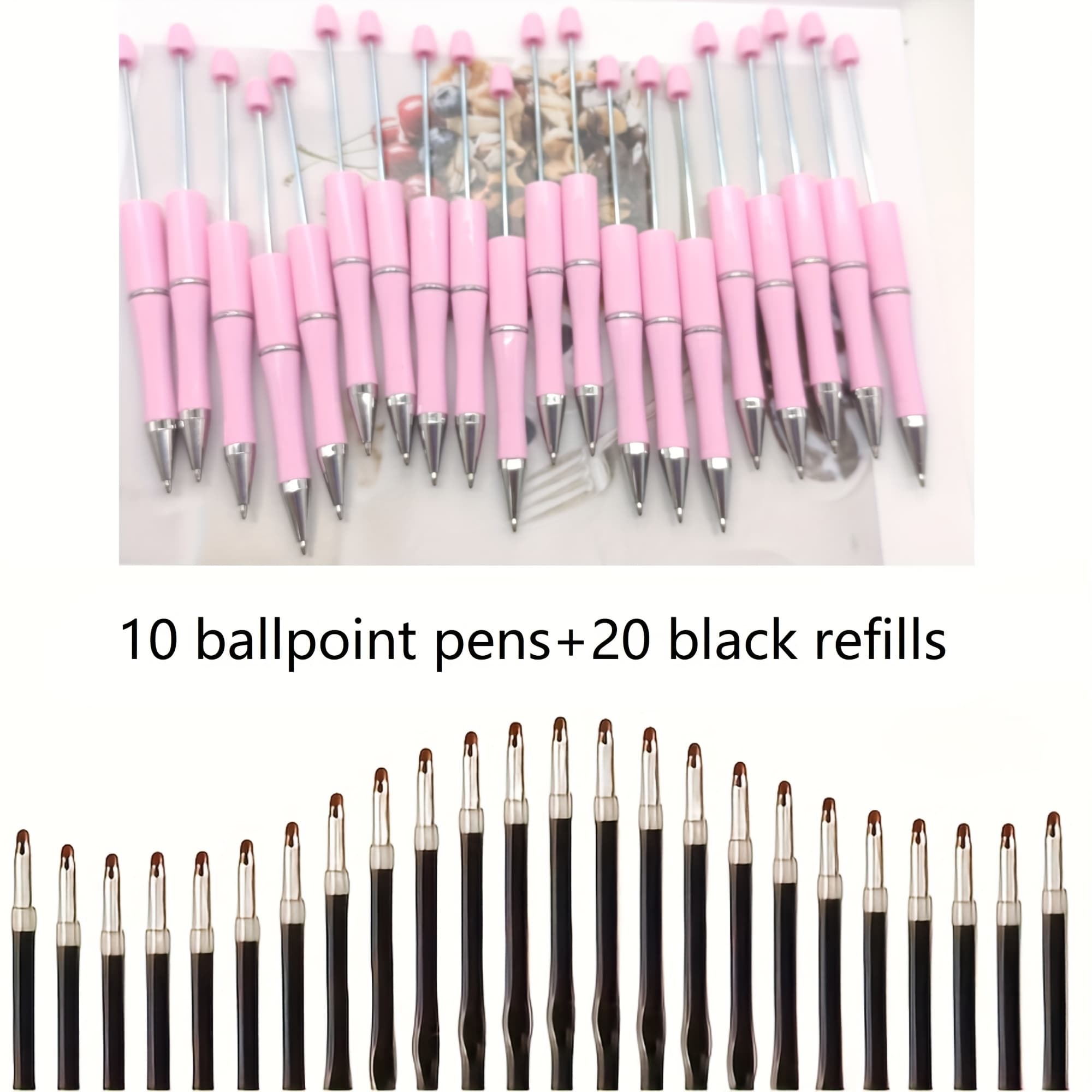 TEMU 30pcs Pink Beaded Pen Set (10 Pink Beaded Pens + 20 Refills) With Black Ink, Perfect For , Teachers, School Office Supplies, And Graduation Season