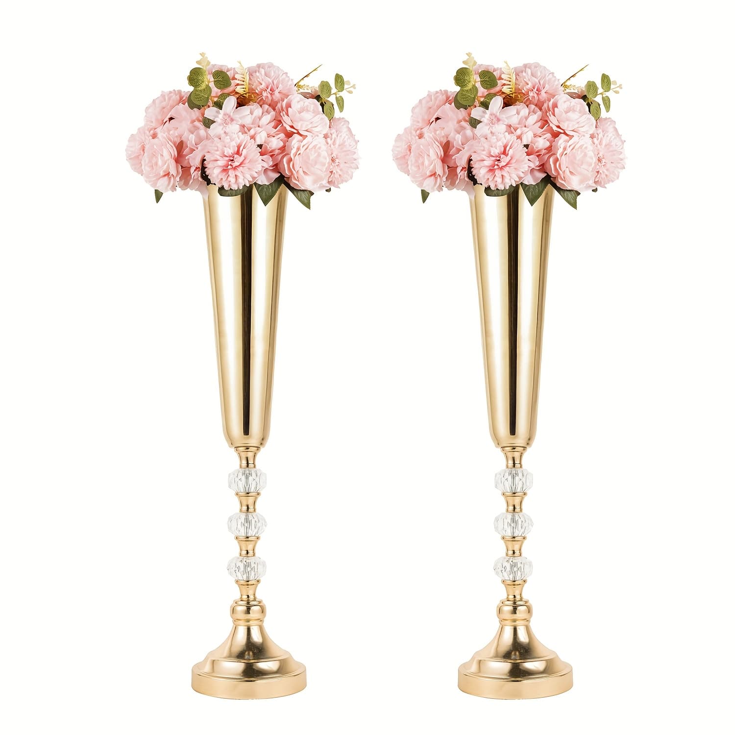 TEMU Tabletop Metal Vase Set Of 2, Decorative Golden Vases For Centerpieces, Trumpet Vases For Flowers, Tall Table Flower Arrangements For Anniversary Birthday Party Wedding Home Decor