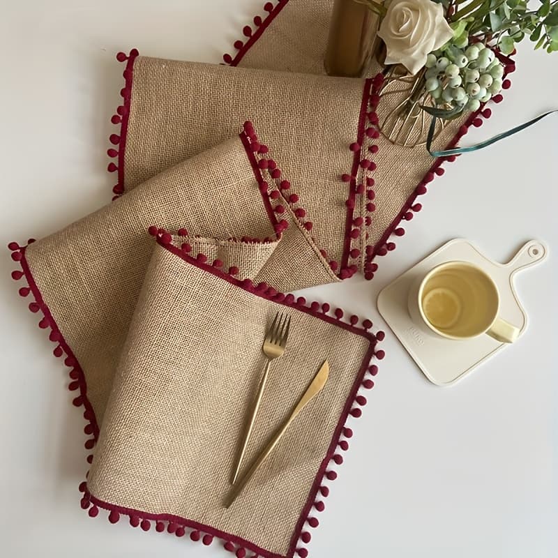 TEMU Rustic Linen-look Table Runner - Festive Design With Woven Polyester & Jute, Perfect For Dining And Entryway Decor, Table Run, Entrance Decoration