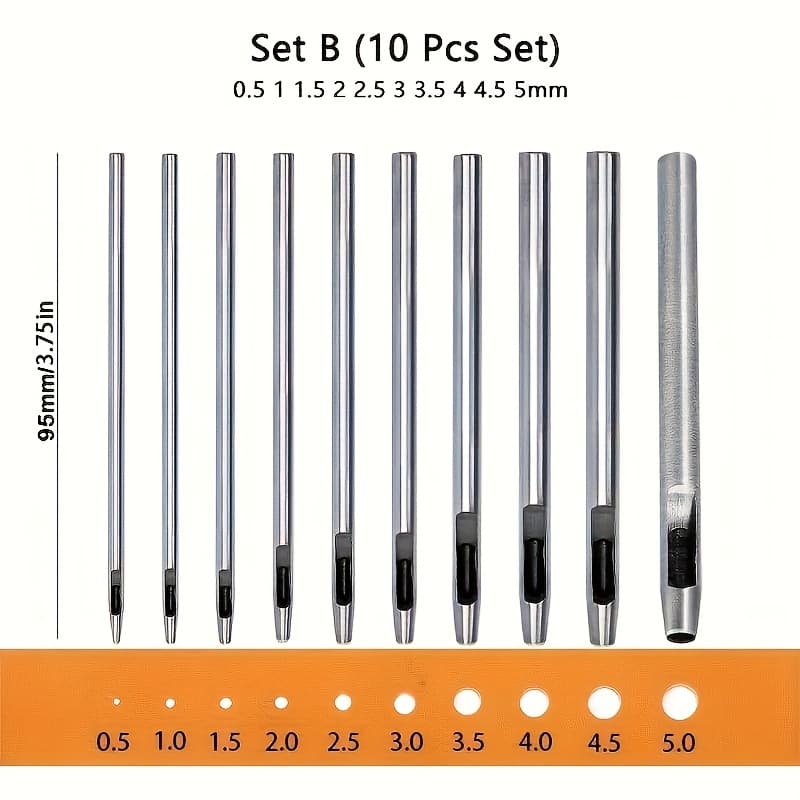 TEMU 10pcs Round Carbon Steel Faux Leather Punch Set - Round Cutters For Watch Bands, Leather Belts And Paper Crafts, Bags, Shoes And Belts - Heavy Duty Hand Tools With Design