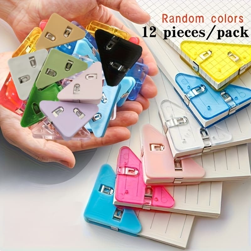 TEMU 12-pack Random Multifunctional Triangular Clips, Study Papers, Documents Storage Clips, Anti-warping Triangular Clips For Books, Note Clips, Bill Clips. For Office, Study, And Home