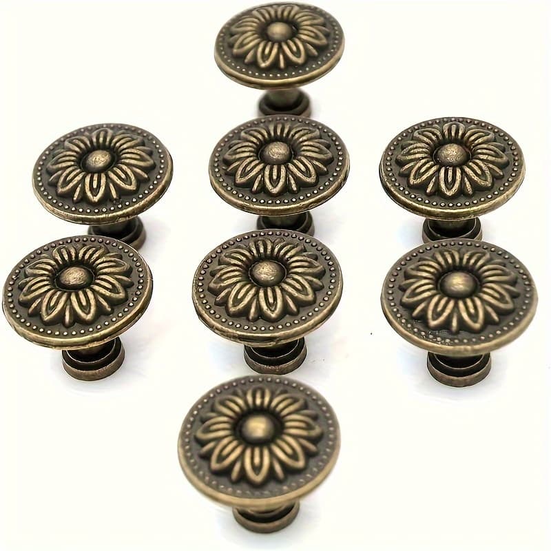 TEMU 8 Antique Bronze Cabinet Handles, Vintage Country Handles, Circular Decorative Handles, Used For Furniture Cabinets And Dressing Tables, 0.94 * 1.22 Inches, With Screws Included