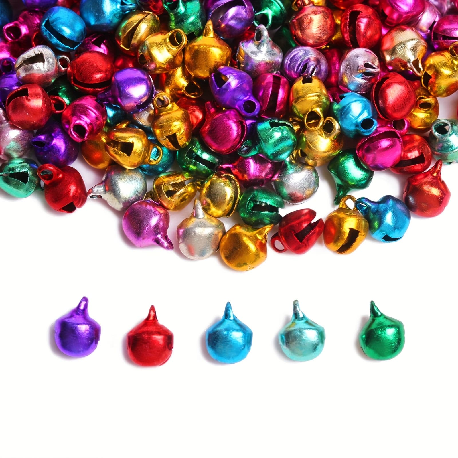 TEMU 200pcs Multicolor Aluminum Jingle Bells, 6x8mm Flat Spacer Beads For , Christmas Tree Decor & Craft Supplies