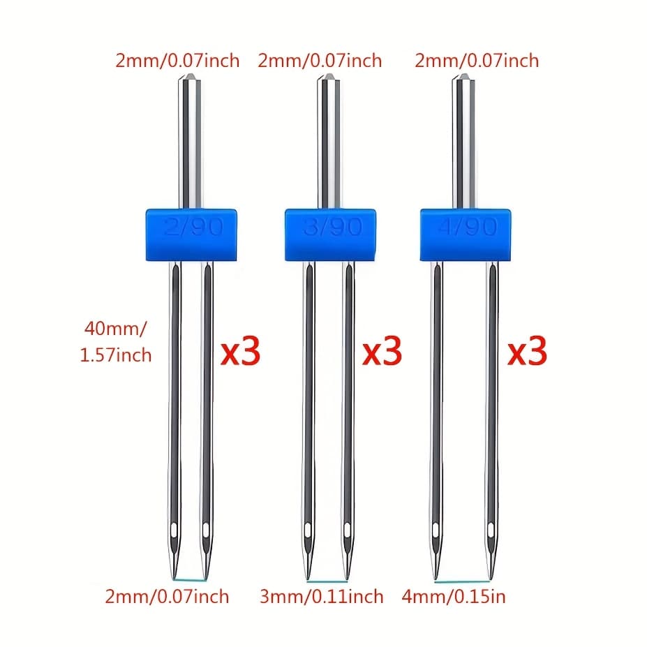 TEMU Multifunctional Sewing 9pcs Box 2/90 3/90 4/90 Double-headed Machine Needle Sewing Machine Needle, Sewing Machine Supplies, Suitable For Home Sewing, Computer Flat Car, Sewing Machine