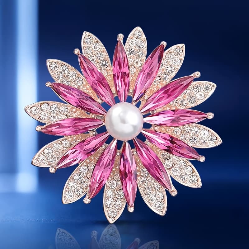 TEMU 1pc Sparkling Alloy Brooch, Pink Sunflower Design, Women's Exquisite Secure Anti-slip Pin, Scarf