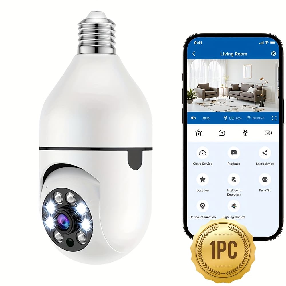 TEMU 1/2pcs Home Security Camera, High-definition Light Bulb Camera, 1024p Wifi Monitoring, Night Vision Audio, 360 ° Panoramic View, Indoor Use Security Camera, Used For Surveillance