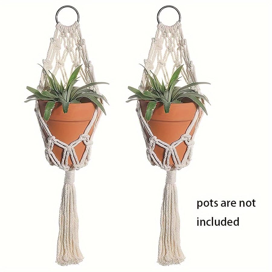 TEMU 2pcs Macrame Hanging Flowerpot Hanger, Bohemian Hanging Plant Holder, Tassel Hanging Plant Hanger, Hanging Flowerpot Hanging Basket, For Home Wall Decoration, Balcony Decoration