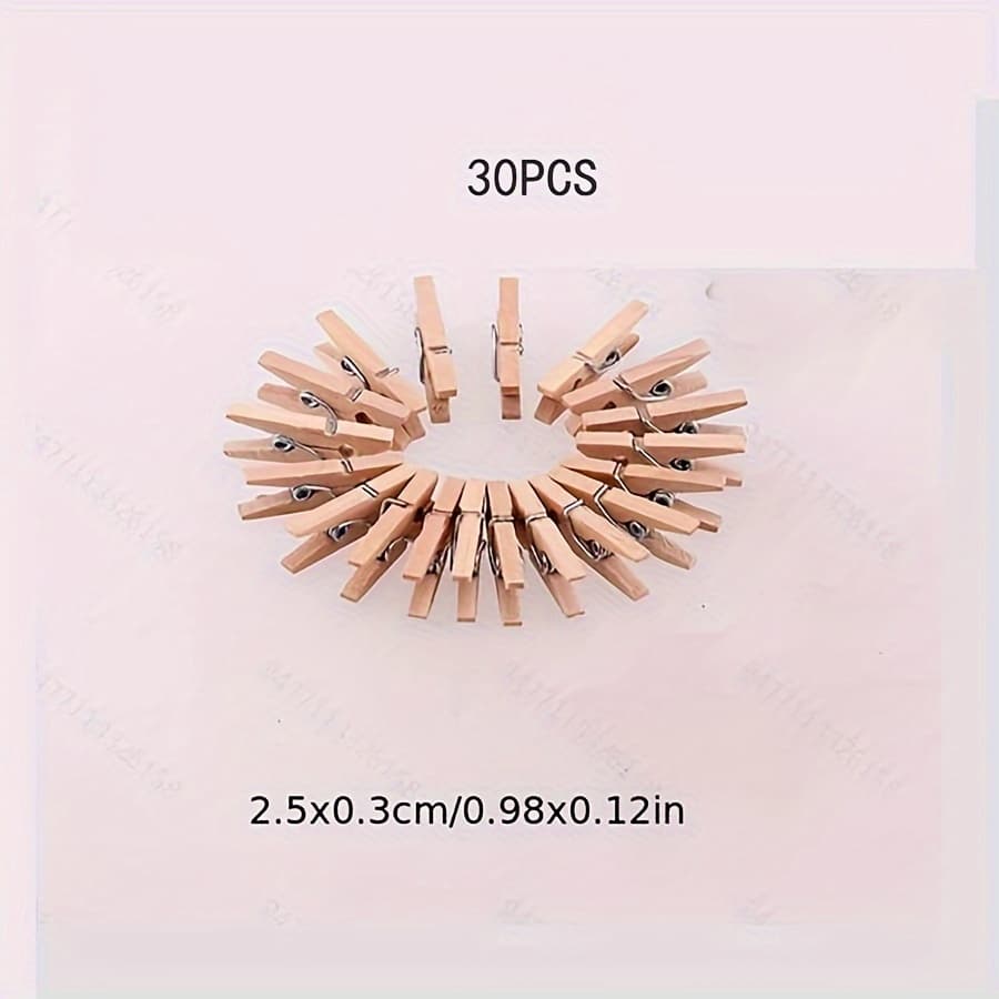 TEMU 30pcs 2.5x0.3cm Mini Natural Wooden Clips, Photo Clips, Clothespin, Wedding Party Wooden Clip, Clothes Pegs, Clothes Pins