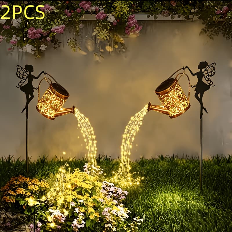 TEMU 2pcs Solar Watering Can Lights, Frog/bee/flamingo Shaped, Hanging Solar Waterfall Lights, Festival Decorations, Outdoor Solar String Lights, Solar Ground Plug Garden Lawn Lights, Day Gifts