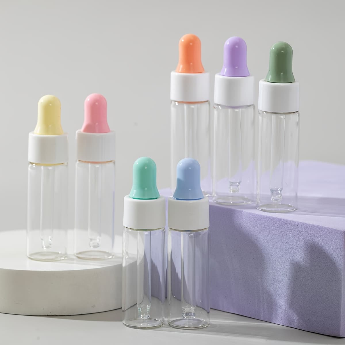 TEMU 7pcs Transparent Small Dropper Bottles, Colored Essential Oil Bottles Size