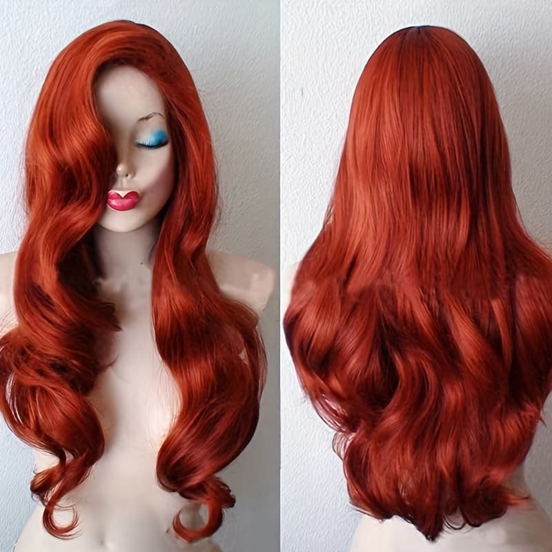 TEMU Men And Women Universal Cosplay Wig Button Net 60cm Red Long Curly Wig, Suitable For Holidays, , And Other Versatile Wigs