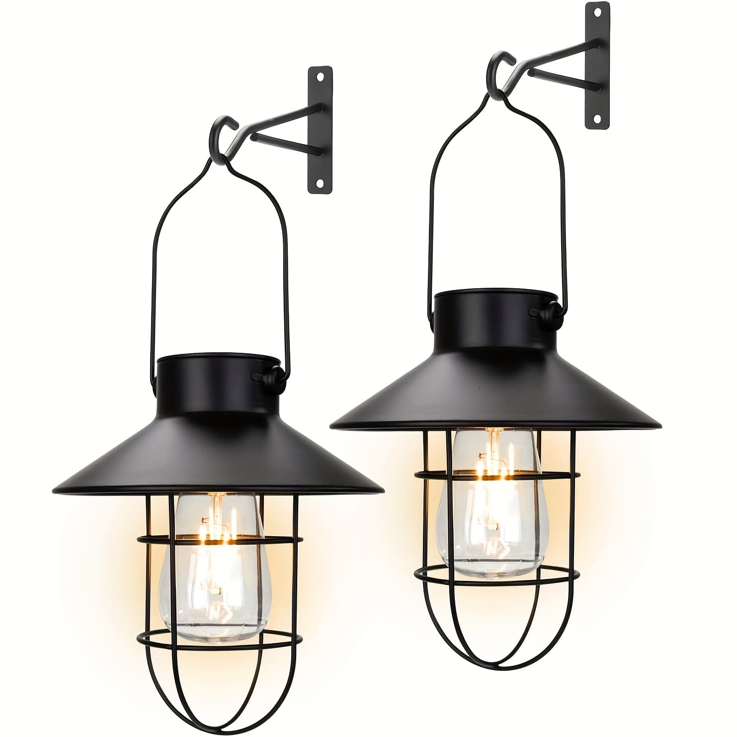 TEMU 2 Pack Solar Outdoor Lights, Metal Hanging Lantern, Ip44 Waterproof Solar Lights With Wall Mount Kit Or Porch, Patio, Yard Decor