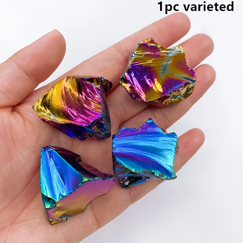 TEMU 1pc/200g Sparkling Colorful Aura Obsidian Stone - Perfect Gift For Women And , Unique Desktop Decoration, For Crystal Craft Collectors, Festival Gift.
