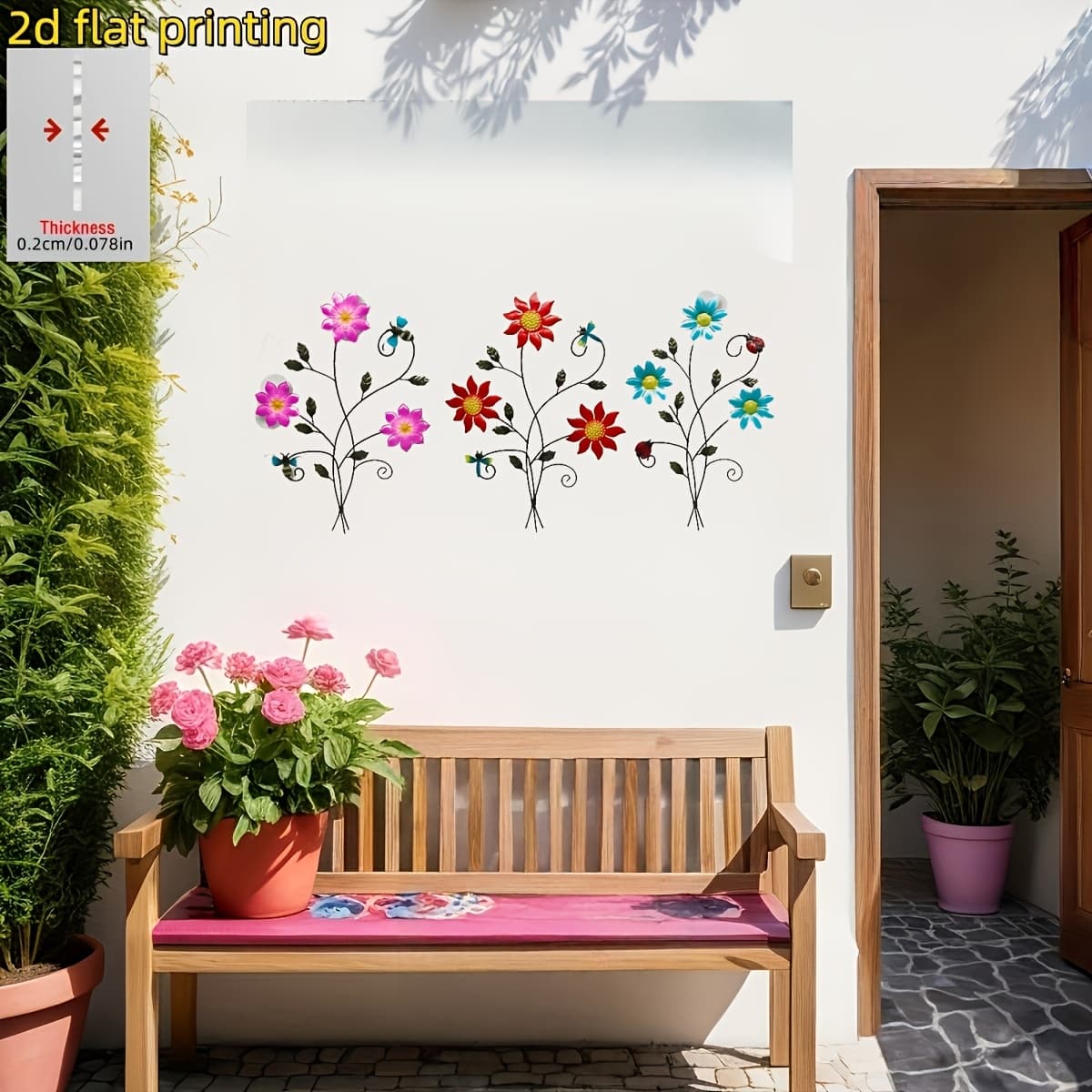 TEMU 2d Flat, 3pcs New Acrylic Floral Wall Decor - Outdoor Patio Decoration, , Suitable For Patio, Fence, Home Decoration, Fence Decoration, Weatherproof Decoration, Wall Art, Garden Decoration,