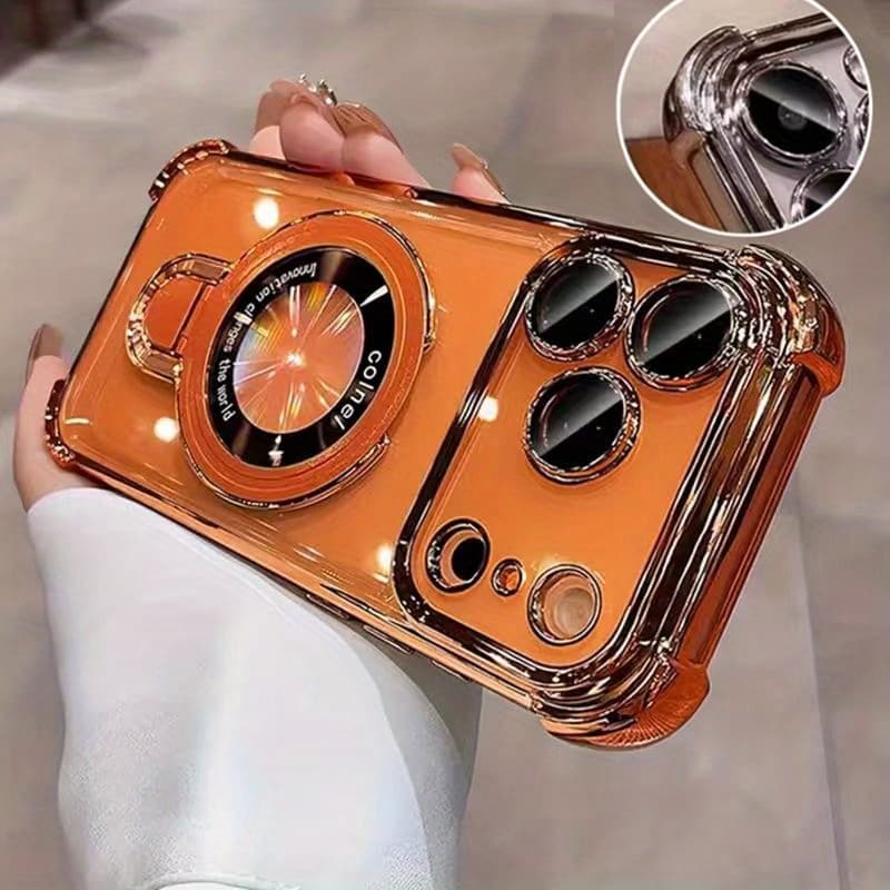 TEMU Phone Case: Suitable For Iphone17 Pro Max, Air Series, Luxury Transparent Acrylic Holder Mobile Phone Case, Supports Wireless Charging With Lens Film Protective Cover