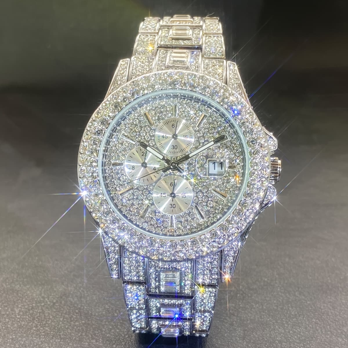 TEMU New Luxury Men's Watch Automatic Date Fashion Waterproof Quartz Watch Men's Hip Hop Iced Water Women's Party Watch