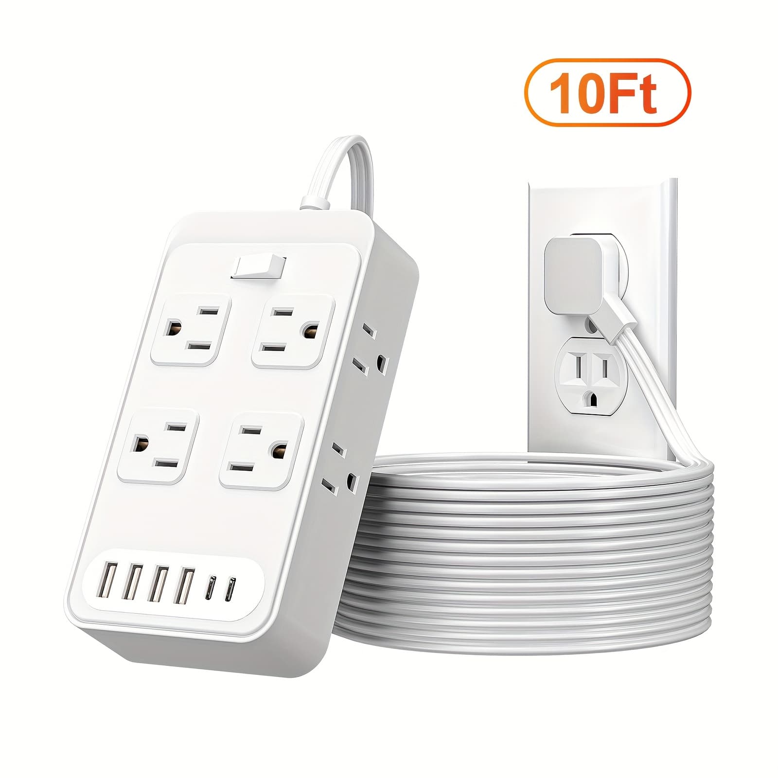 TEMU Lotag Outlet Extender Power Strip With Protector, With 3 Inch Short Extension Cord, 8 Ac Outlets, 6 Usb Charging Ports (4 Usb A & 2 Usb C), Desk Charging Station, Compact For Home Dorm Essentials