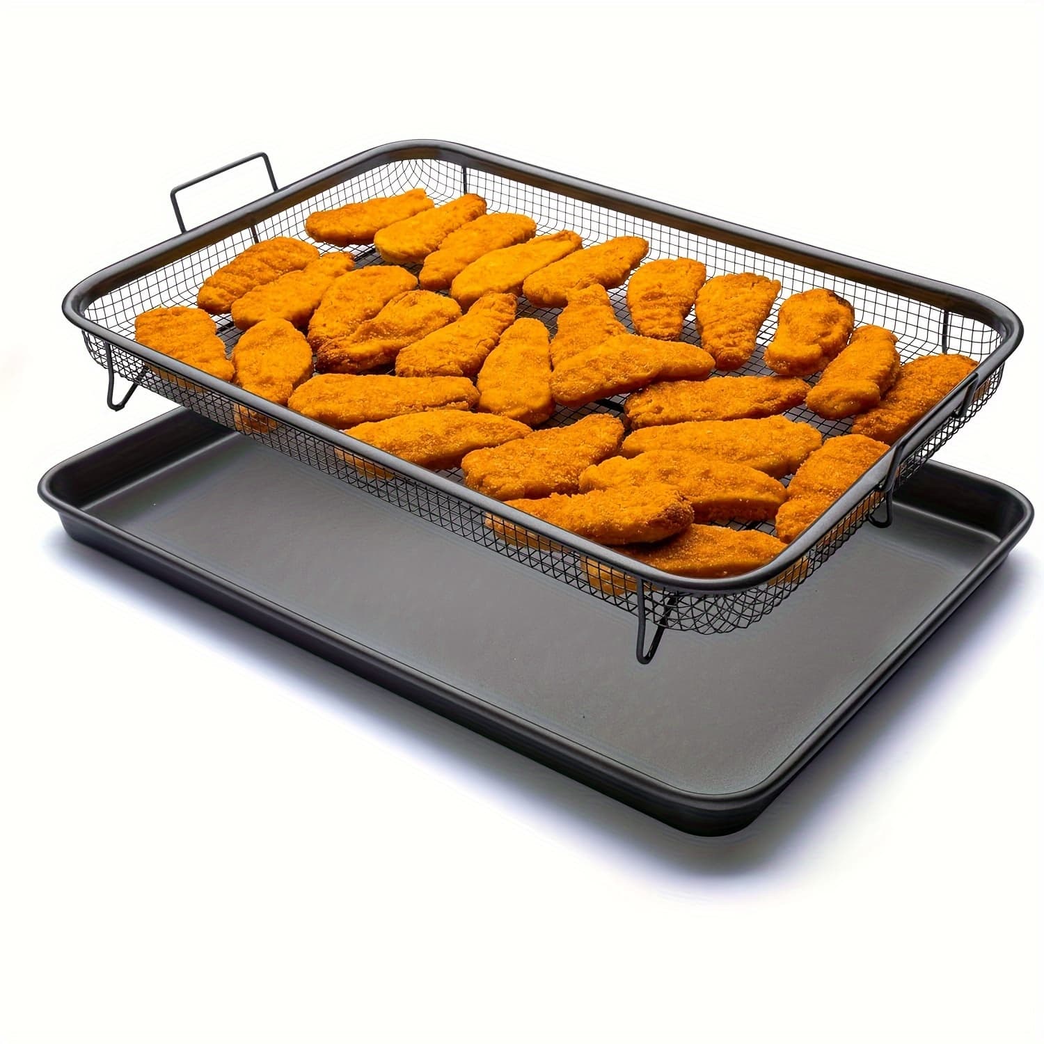 TEMU Black, 17.5" X 12.5" Crisping Basket & Tray Set | Air Fry Crisper Basket | Tray & | Cooking | | Healthy Cooking