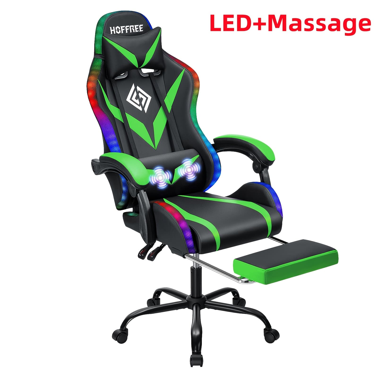 TEMU Gaming Chair With Led Light, Computer Chair With Footrest And Lumbar Support, Height Adjustable Game Chair With Seat And Headrest For Office Or Gaming