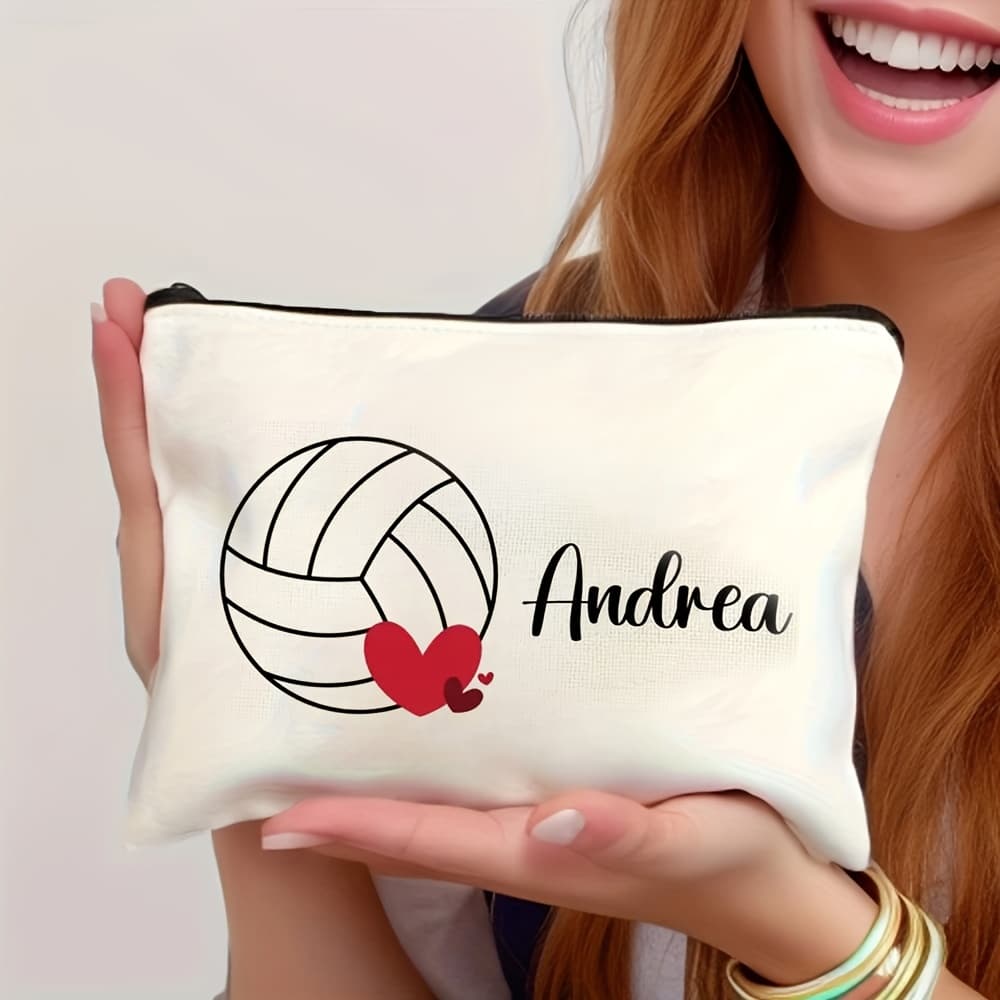 TEMU 1 Custom Volleyball-themed Cosmetic Bag - Lightweight, Foldable, Durable Cosmetic Bag, Volleyball Enthusiast Volleyball Team Custom Cosmetic Bag For Travel And Gifts