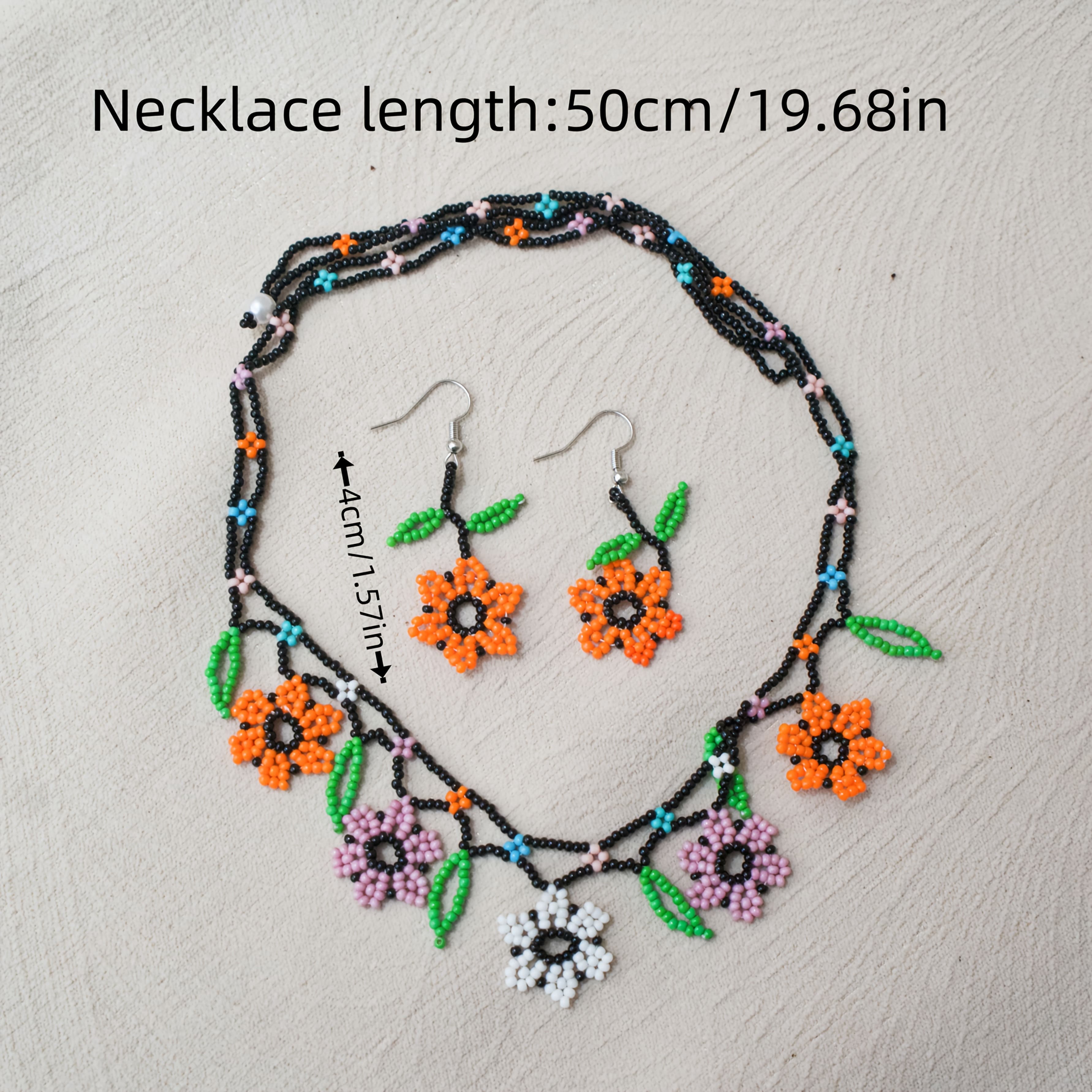 TEMU 3pcs Women's Seed Bead Jewelry Set Necklace Earrings Flower Bohemian Handmade Woven