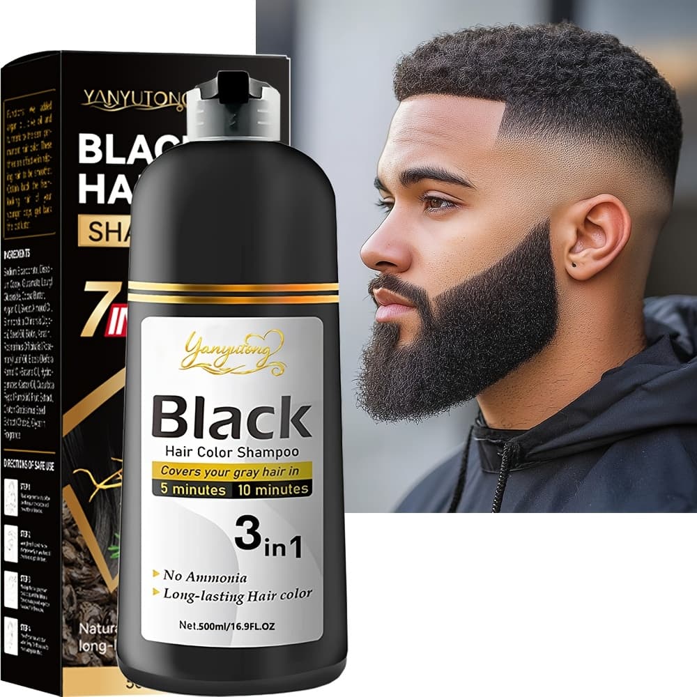 TEMU 16.9fl.oz Beard & Hair Dye Shampoo | Natural Plant Pigments, Scalp, Fast - Black | Ideal Gift For Halloween, Christmas & Valentine's Day