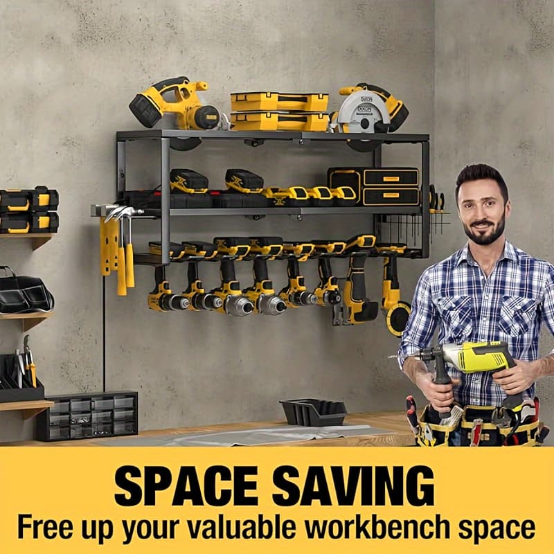 TEMU 3-tier 7-slot Electric Tool Organizer Stand, Storage With Large Capacity, Heavy-duty For Garage Workshop Home Use, Tool- & Anti-slip Design