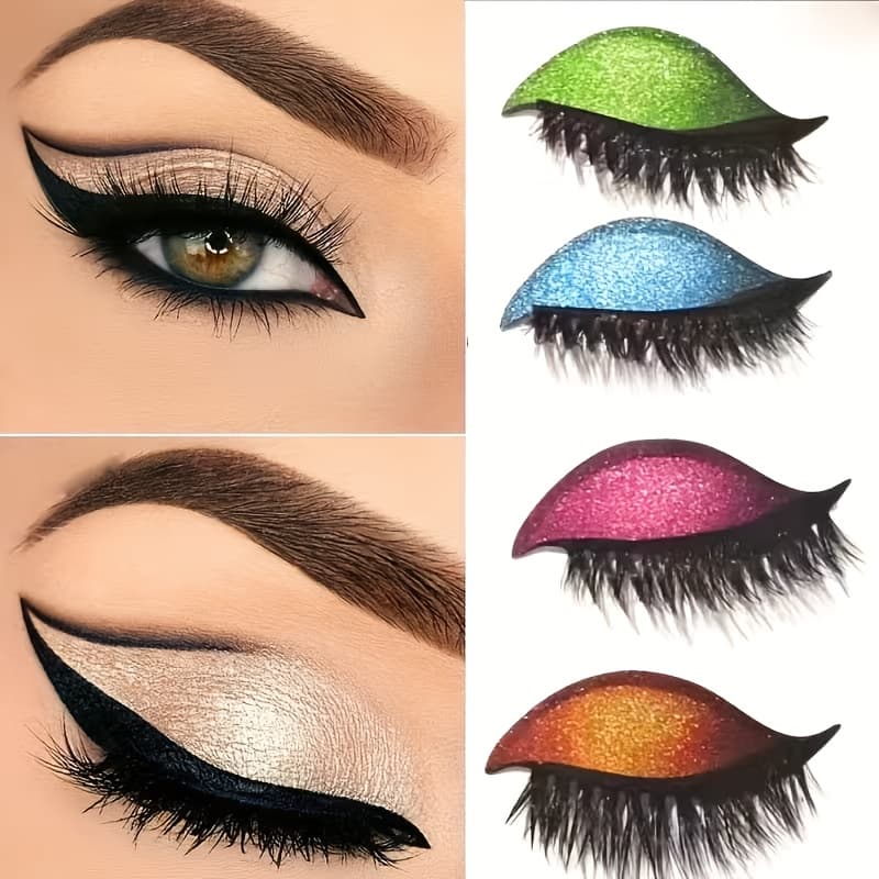 TEMU A Stunning Makeup Kit Designed For Parties, Featuring A Self-adhesive Set Of Golden Onion Sequins, Including Components: 8pcs Of Reusable Eyeliner, Eyeshadow, And Eyelash Stickers, Perfect For An