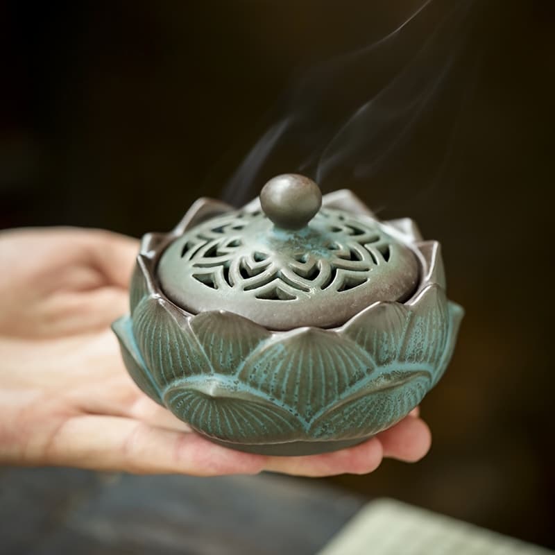 TEMU Green Lotus Shaped Ceramic Set | Home Decor Products Compatible With Candles | Coil And Cone/ Rack | Christmas Thanksgiving Home Gift