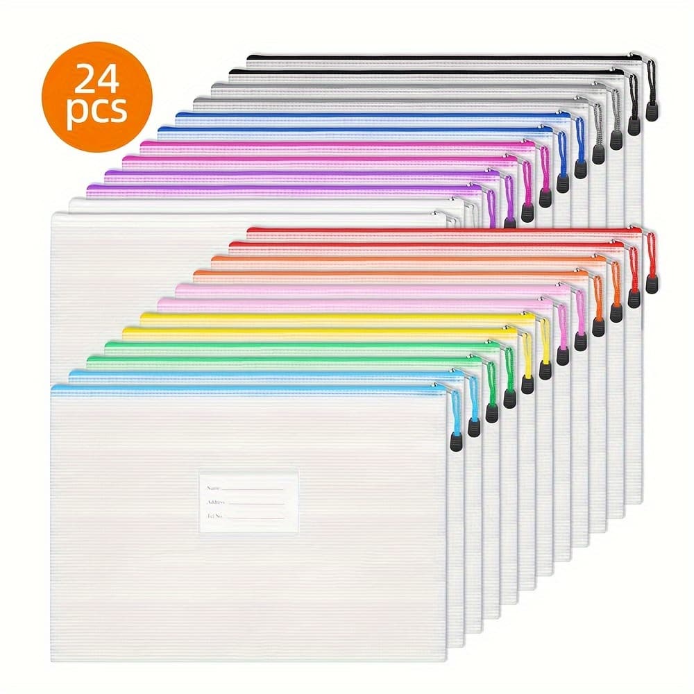 TEMU 24pcs A3 Mesh Zipper Pouch Bags, Extra Large Waterproof File Pouch, Resistant Plastic Zip Document Folder Pocket, For Office, School, Travel Accessories And , 16.9x12.4 In