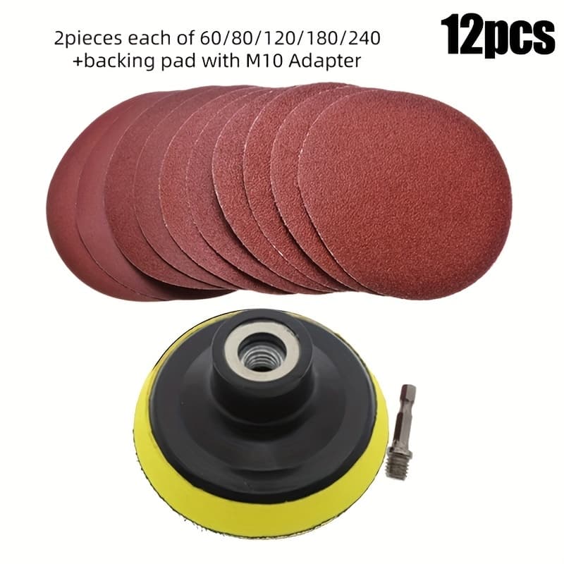 TEMU 12/22/36pcs 100mm Sanding Disc Set With 60-240 Grit Sandpaper, Buffing Wheel Hook And Loop Backing Pad For Electric Drills, Grinders, And Rotary Tools