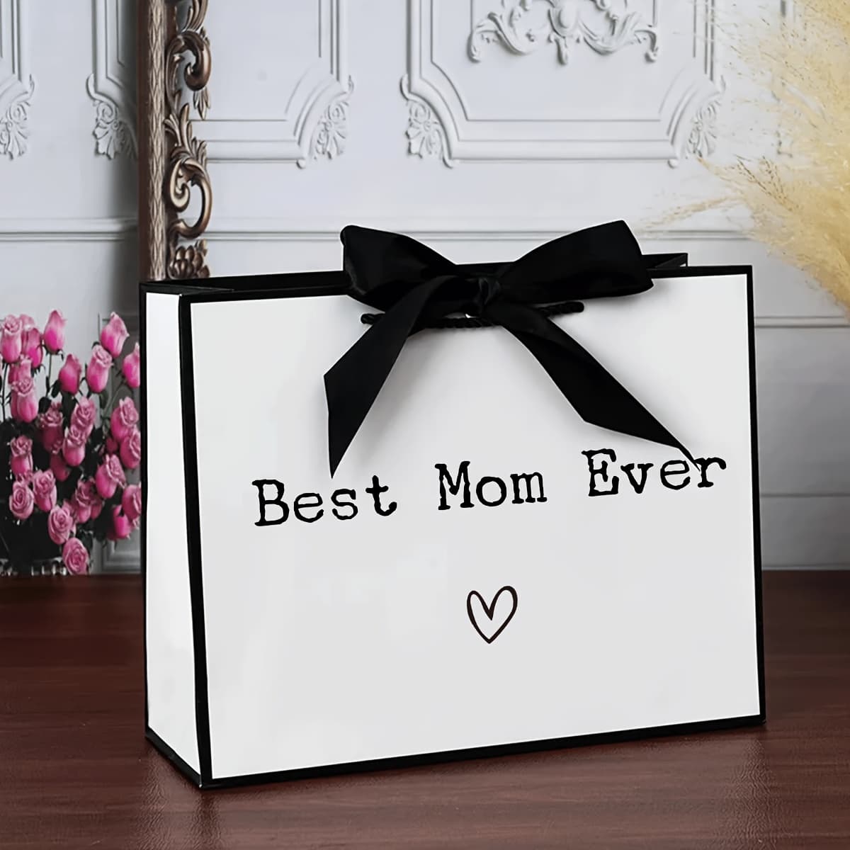 TEMU 1pc ' Ever' Gift Bag, Large Capacity Paper Gift Bags, Fashion Birthday Gift Bag With Bow, Ideal And Birthday Gift From Daughter
