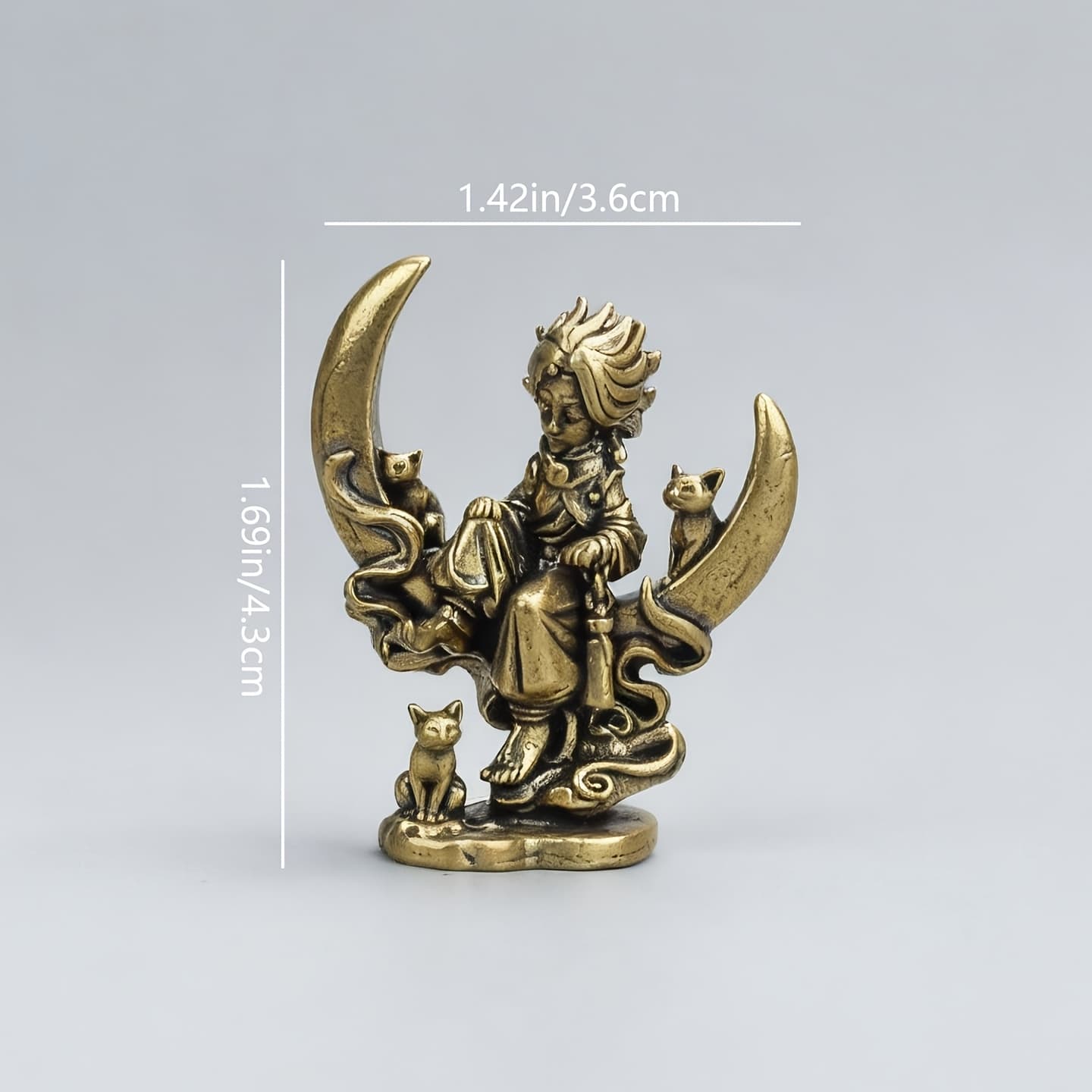 TEMU Collectible Figurines Brass Cat Ornament Retro Brass Crescent Girl Small Mini Desktop Decoration Hand Piece Collection Crafts